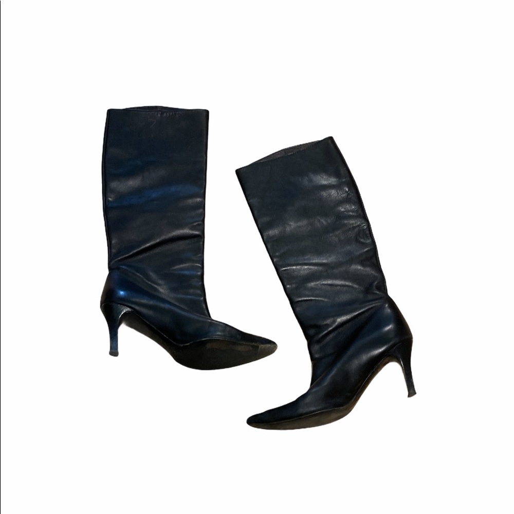Ralph Lauren Black Leather Knee-High Heeled Boots